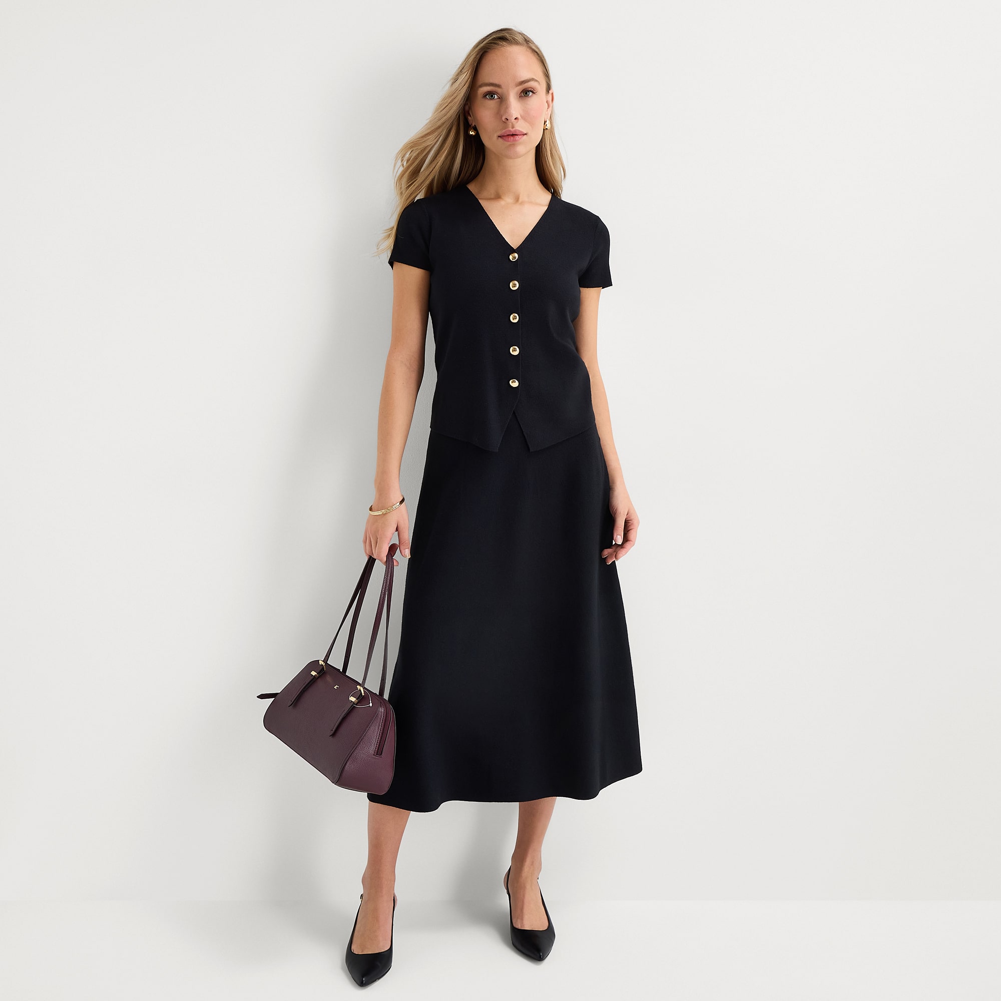 Liz Claiborne Womens High Rise Midi Sweater Flared Skirt