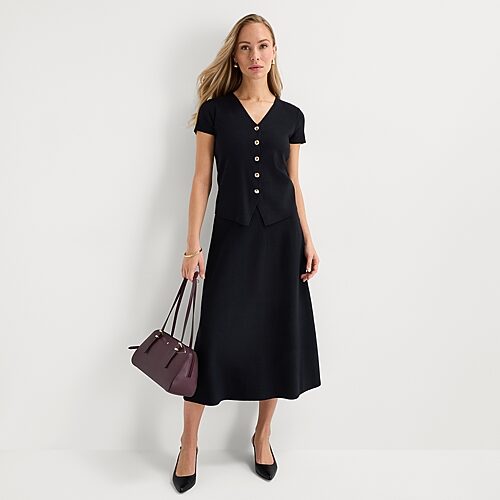 Liz Claiborne Womens High Rise Midi Sweater Flared Skirt In Black