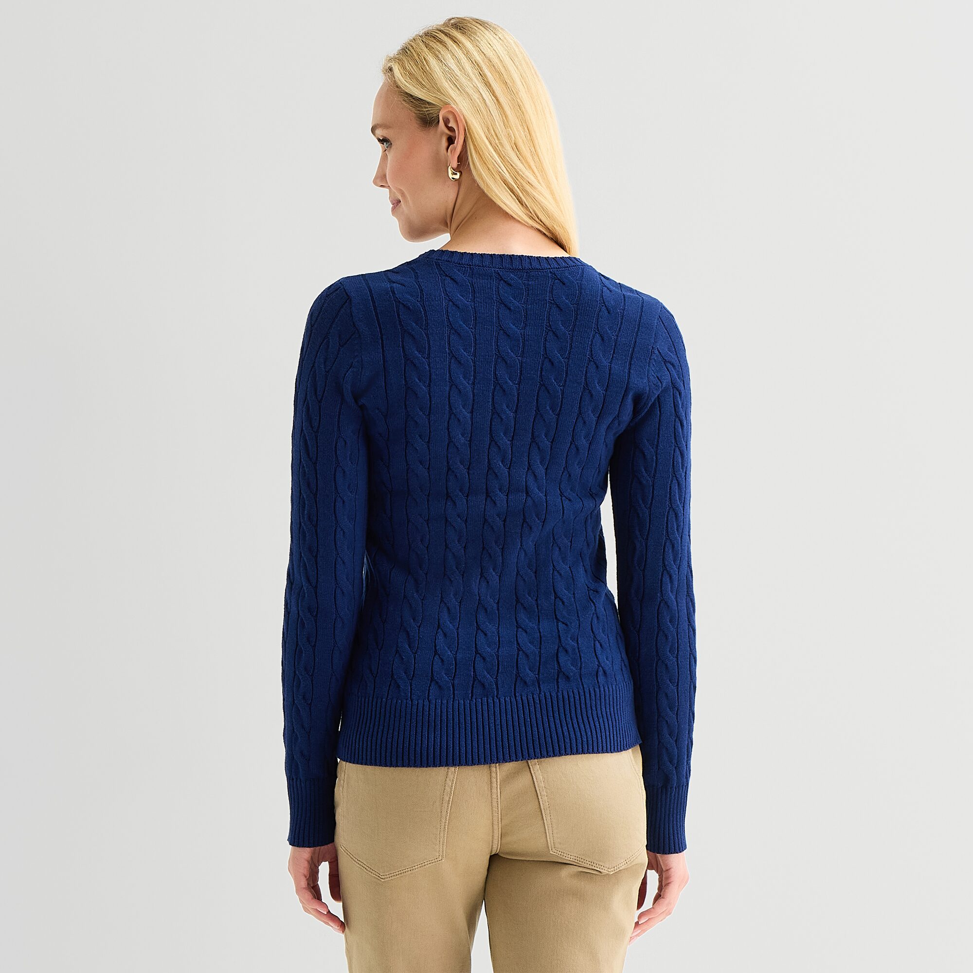 St. John's Bay Womens Crew Neck Long Sleeve Cable Knit Pullover Sweater