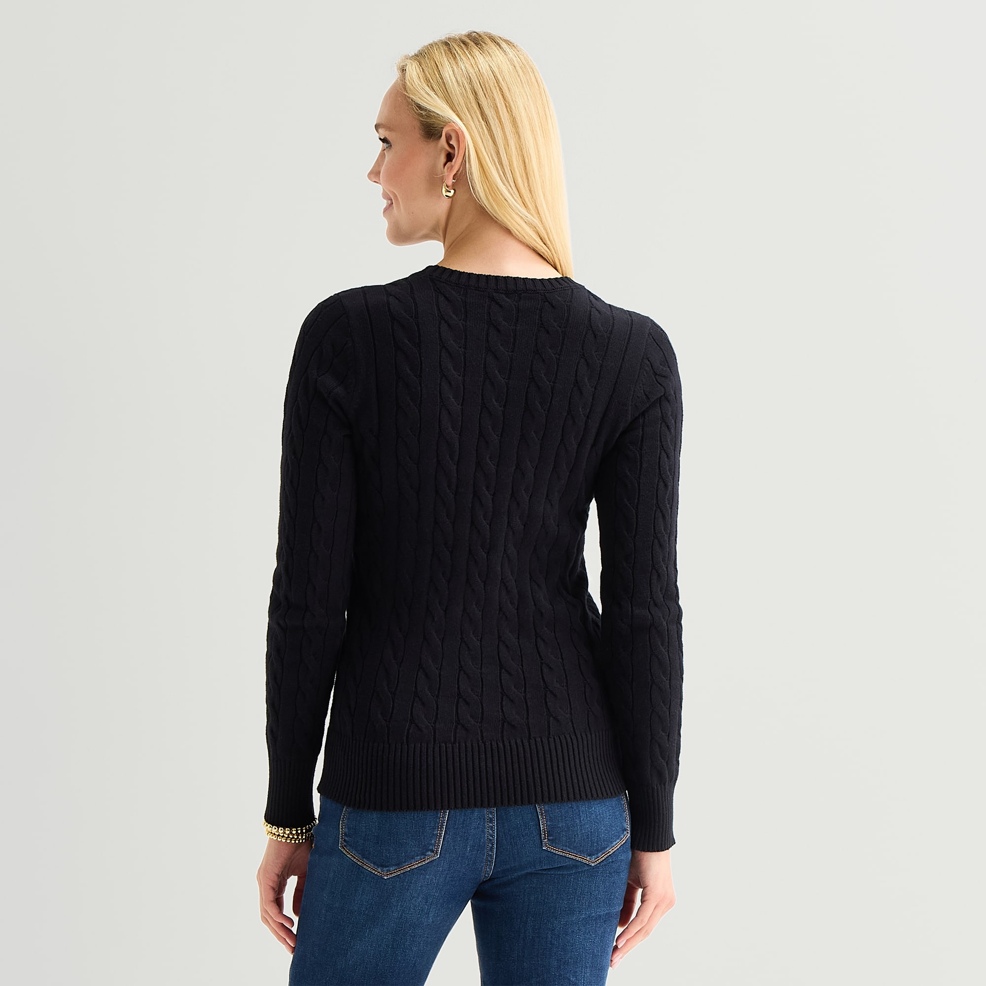 St. John's Bay Womens Crew Neck Long Sleeve Cable Knit Pullover Sweater