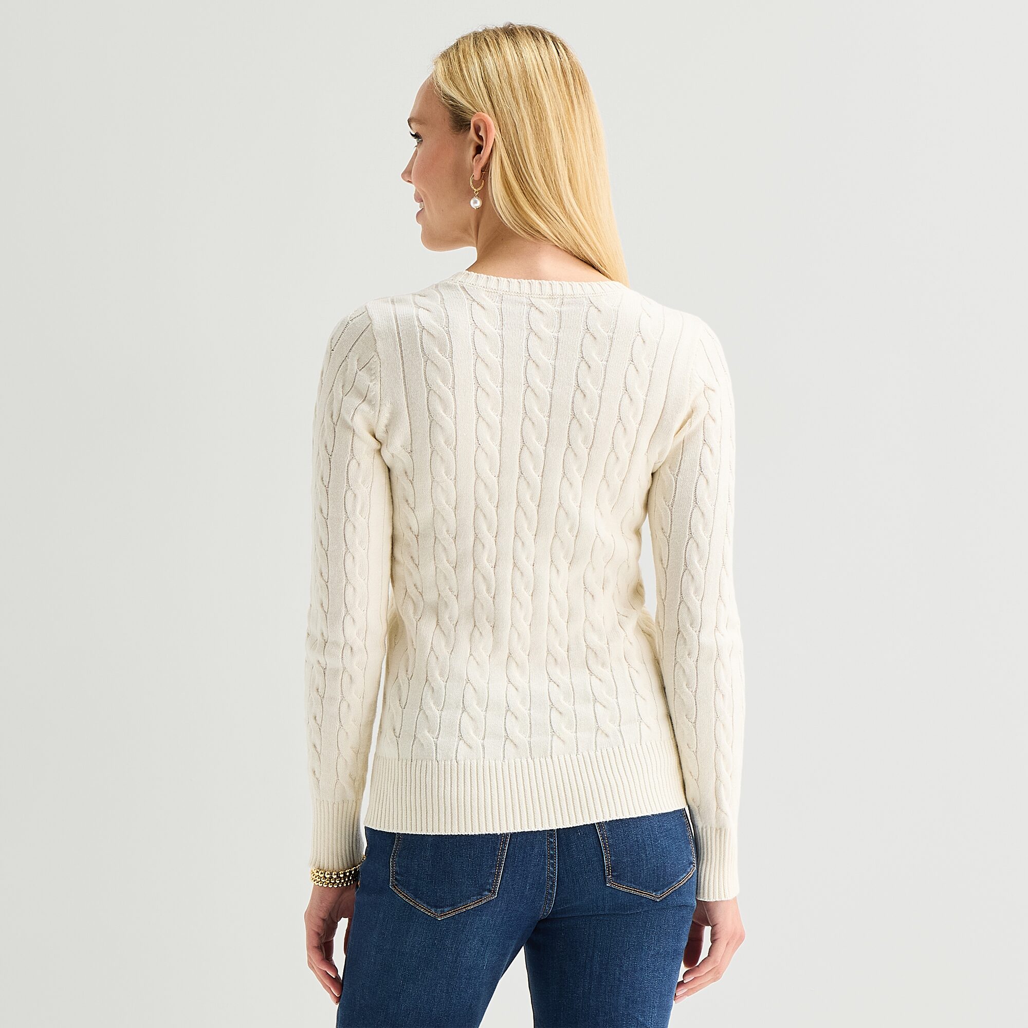 St. John's Bay Womens Crew Neck Long Sleeve Cable Knit Pullover Sweater
