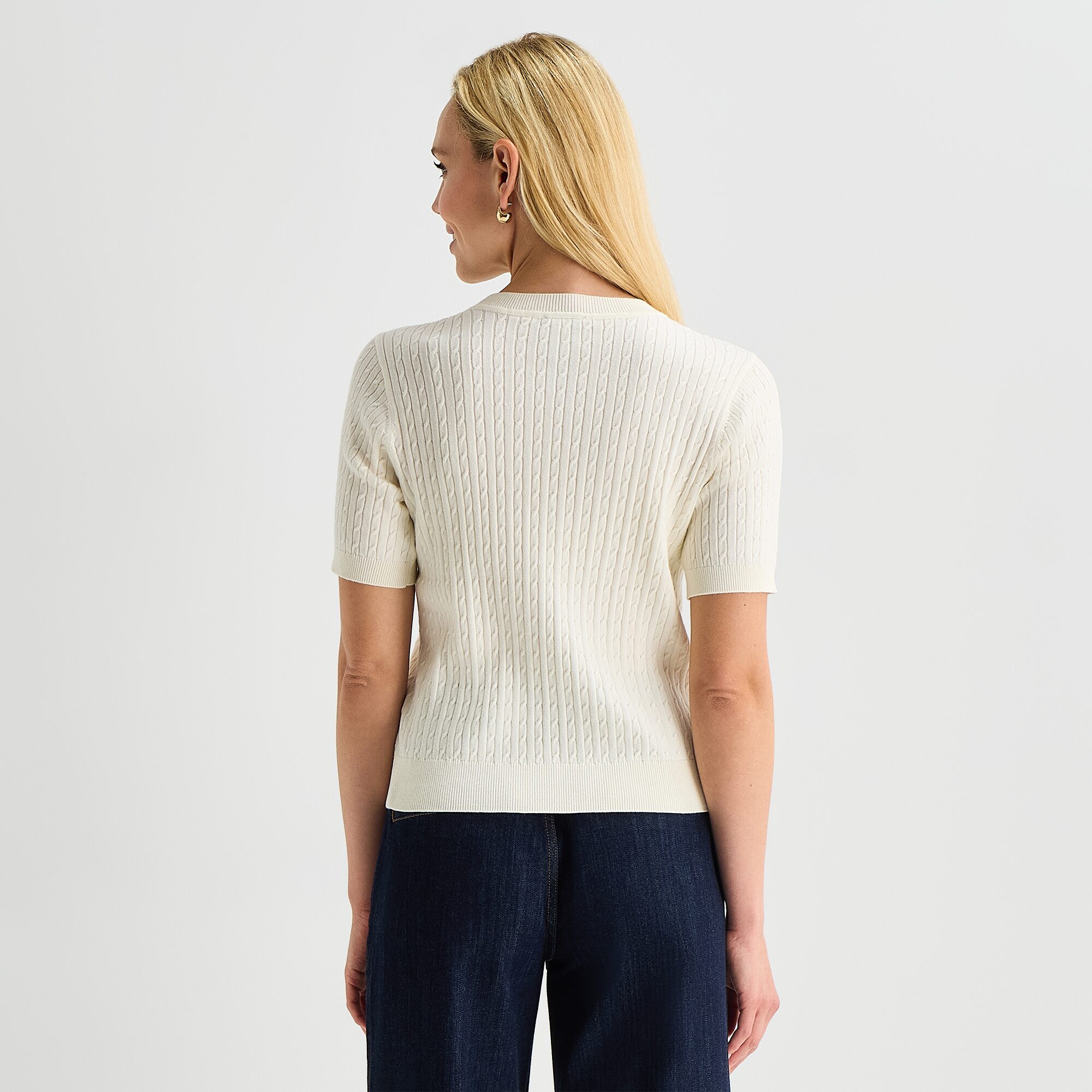 St. John's Bay Womens Crew Neck Short Sleeve Cable Knit Pullover Sweater