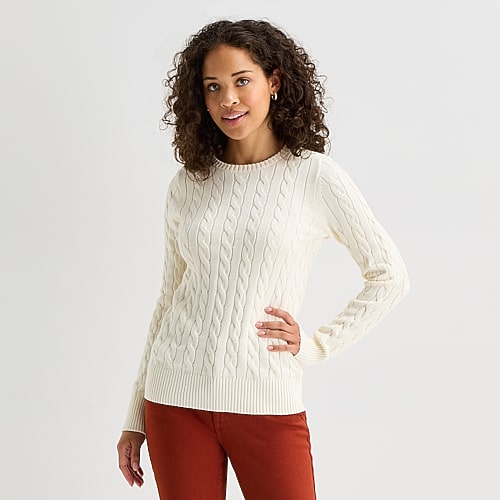 St. John's Bay Womens Crew Neck Long Sleeve Easy-on + Easy-off Pullover Sweater In White