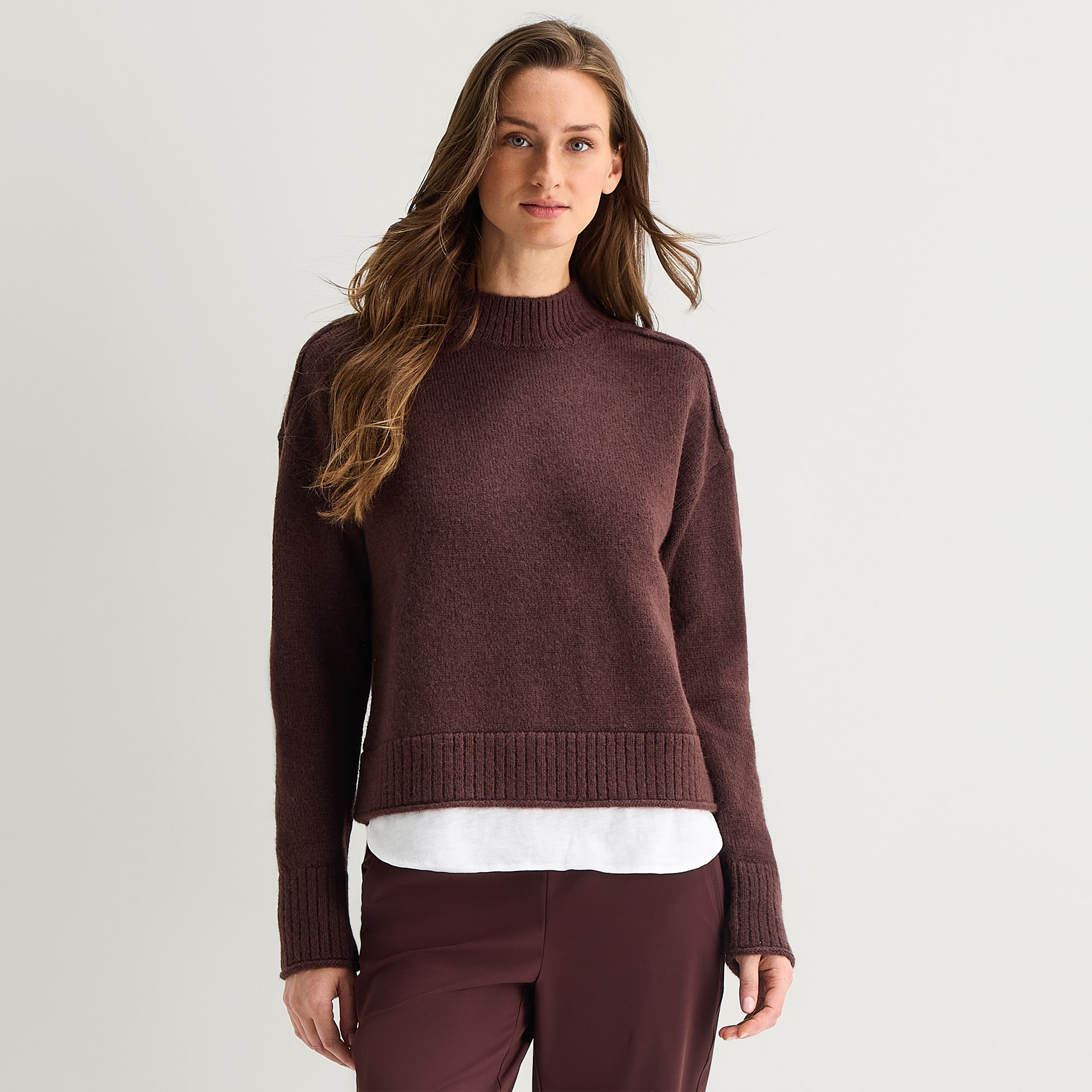 Stylus Womens Mock Neck Long Sleeve Striped Pullover Sweater