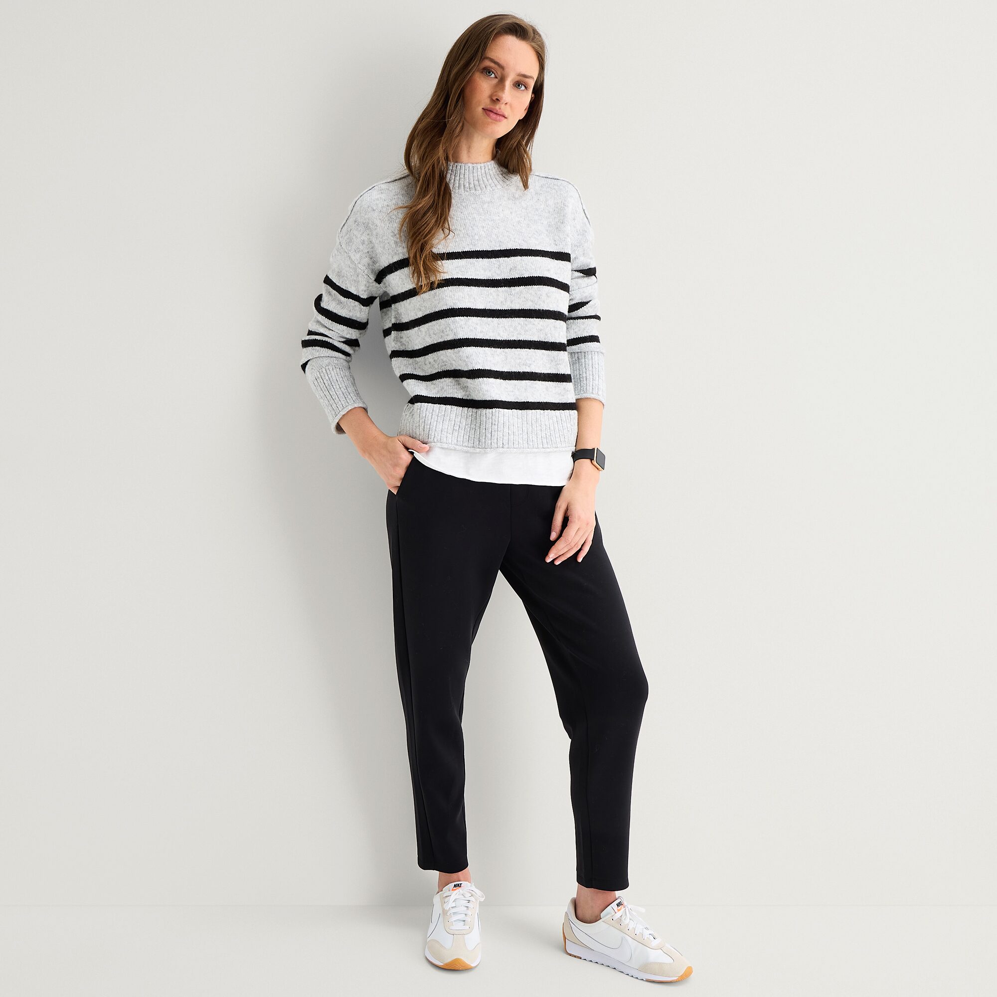 Stylus Womens Mock Neck Long Sleeve Striped Pullover Sweater