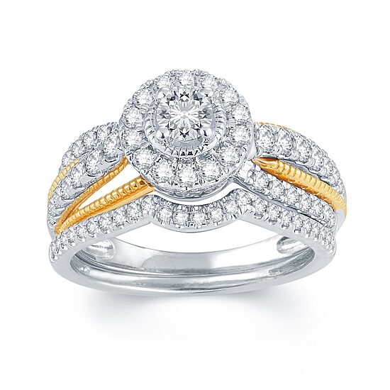1 CT.T.W. Natural Diamond 14K White, Rose & Yellow Gold Engagement Ring
