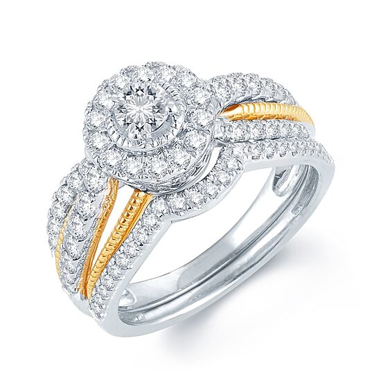 1 CT.T.W. Natural Diamond 14K White, Rose & Yellow Gold Engagement Ring
