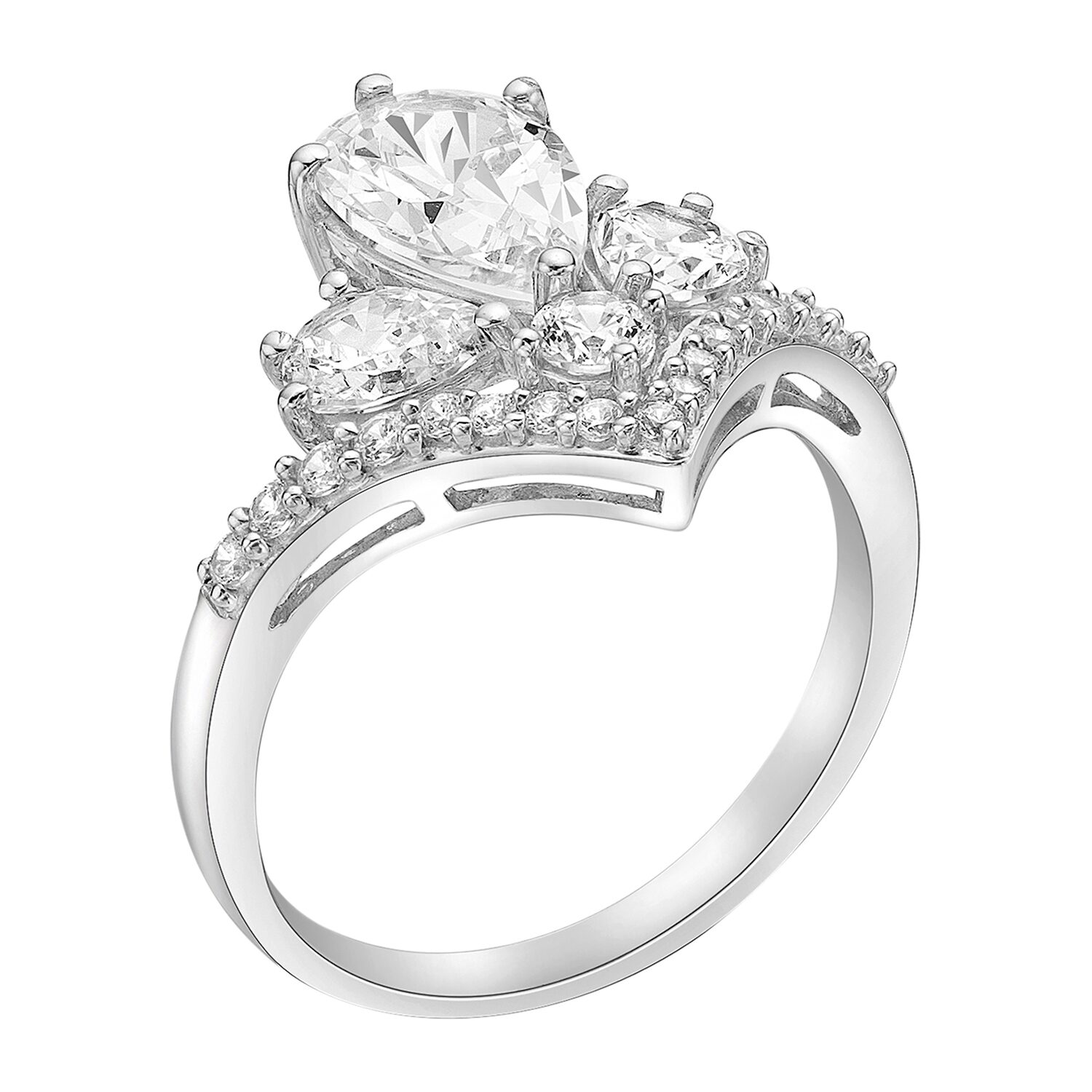 DiamonArt® Womens White Cubic Zirconia Sterling Silver Cluster Cocktail Ring