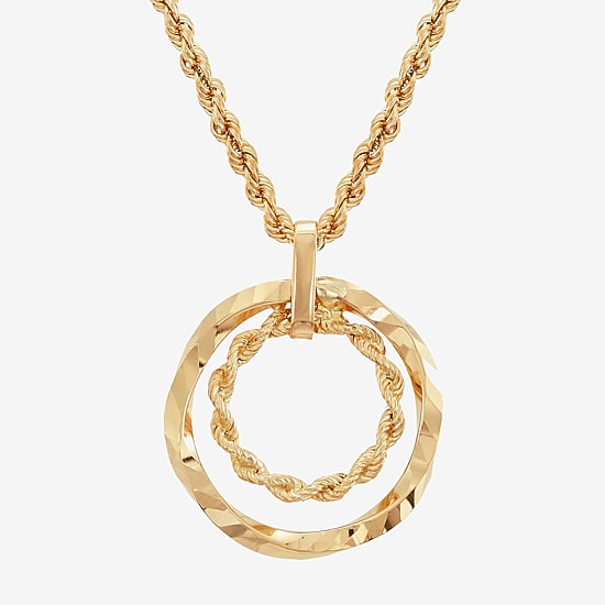 Womens 10K Gold Circle 18 Inch Pendant Necklace