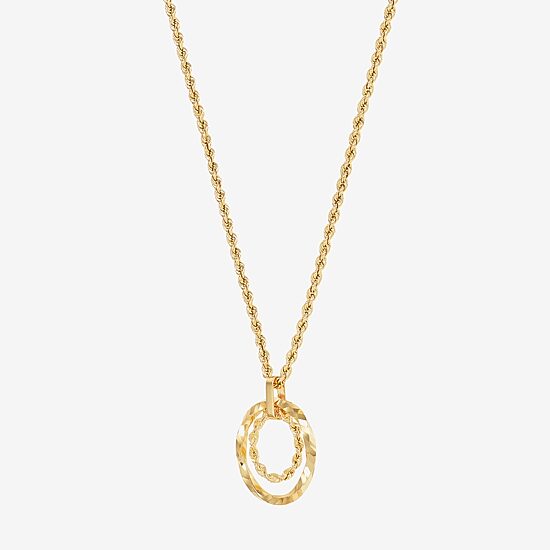 Womens 10K Gold Circle 18 Inch Pendant Necklace