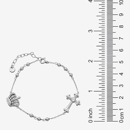Diamonart Womens Sterling Silver Solid Cross 6 1/2 Inch Link Bracelet