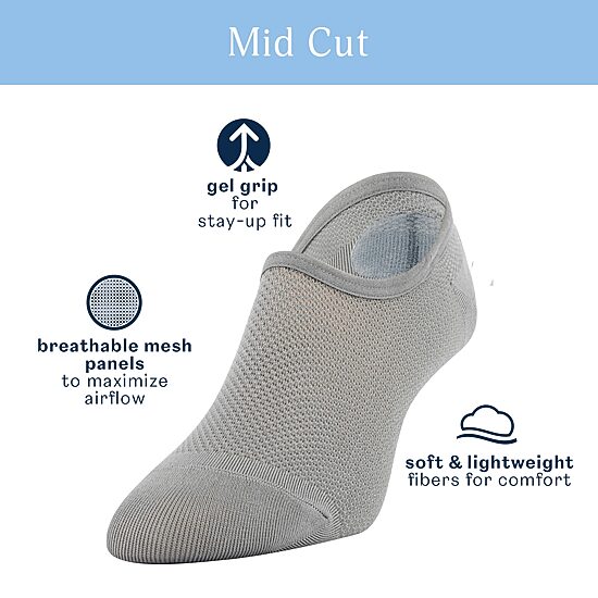 Peds Mid Cut Womens Breathable Multi-Pack 4 Pair Liner Socks