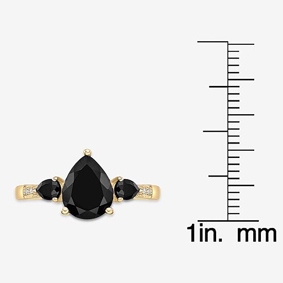 Womens Genuine Black Onyx 10K Gold Pear Cocktail Ring