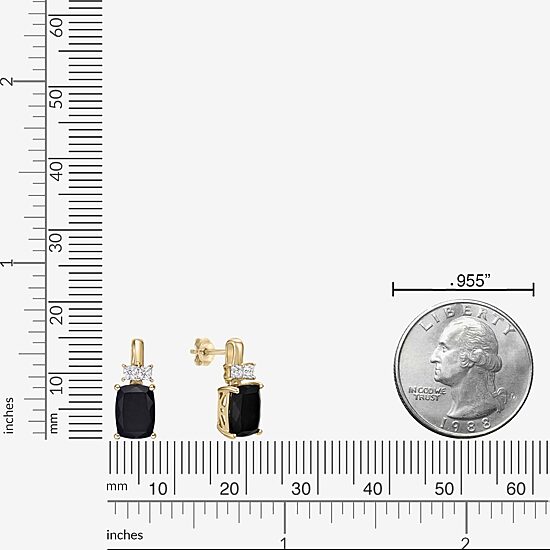 Womens Genuine Black Onyx 10K Gold Cushion Drop Earrings