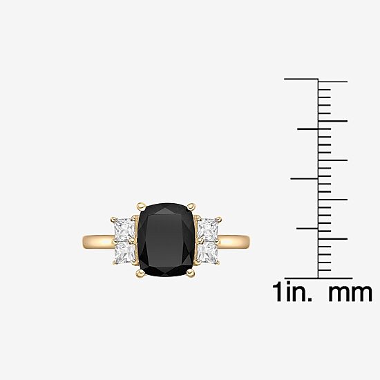 Womens Genuine Black Onyx 10K Gold Cushion Cocktail Ring