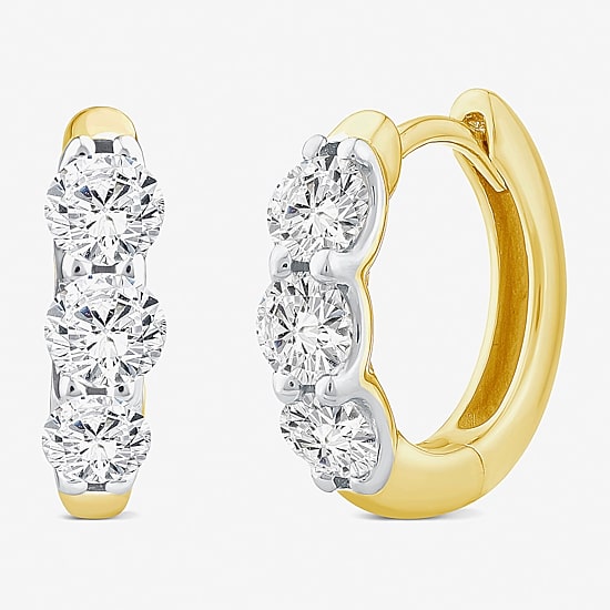 (Si2/ H) Womens 1 CT. T.W. Lab Grown White Diamond 10K Gold 14mm Hoop Earrings
