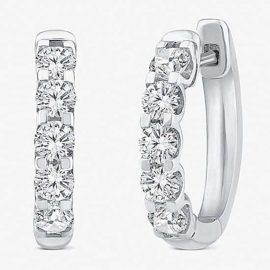 (Si2/ H) Womens 1 CT. T.W. Lab Grown White Diamond 10K Gold 16.2mm Hoop Earrings