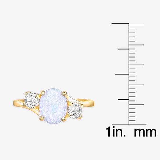 Womens Genuine Semi Precious Stone Sterling Silver Oval 3-Stone Cocktail Ring