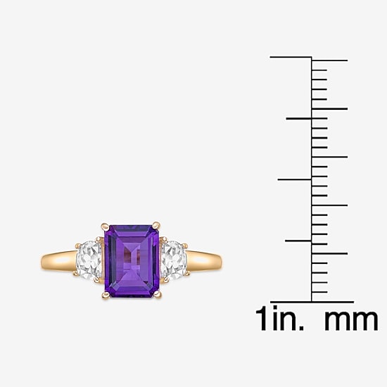 Womens Genuine Purple Amethyst 18K Gold Over Silver 3-Stone Cocktail Ring