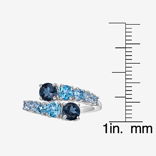 Womens Genuine Semi Precious Stone Sterling Silver Bypass Cocktail Ring