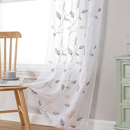 Regal Home Cedar Embroidered Grommet Top Embroidered Sheer Set of 2 Curtain Panel