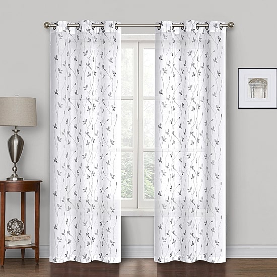 Regal Home Addison Embroidered Grommet Top Embroidered Sheer Set of 2 Curtain Panel