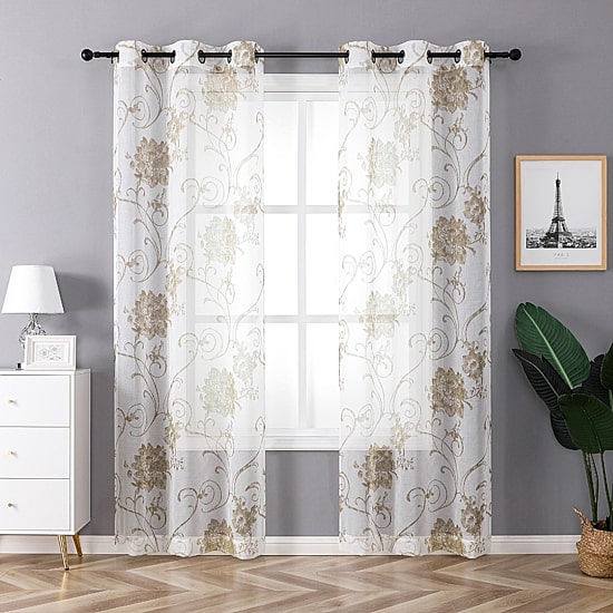 Regal Home Santana Printed Grommet Top Sheer Set of 2 Curtain Panel