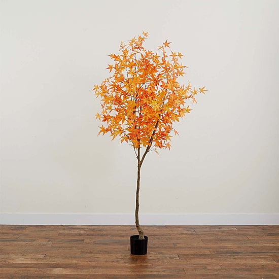 Nearly Natural 7ft Orange Autumn Maple Indoor Artificial Tree