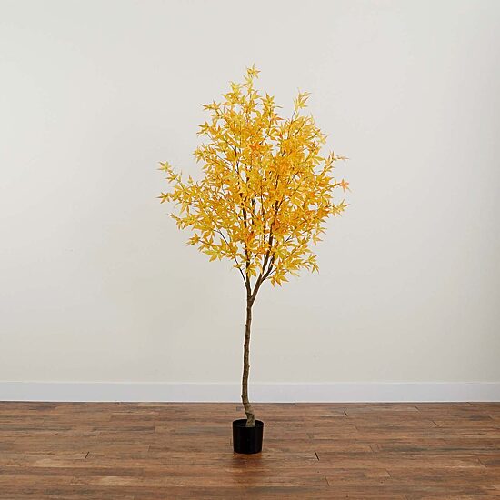 Nearly Natural 7ft Yellow Autumn Maple Indoor Artificial Tree