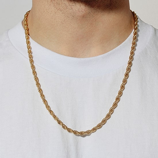 Men's Yellow Stainless Steel Solid Rope Chain Necklace
