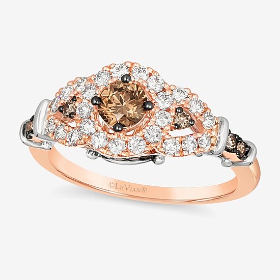 Le Vian Grand Sample Sale Le Vian Grand Sample Sale Limited Quantities! Womens 7/8 CT. T.W. Natural Champagne Diamond 14K Two Tone Gold Round Halo Cocktail Ring