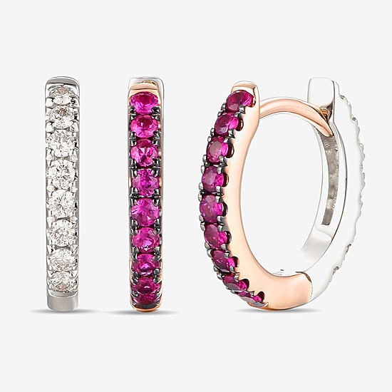 Le Vian Grand Sample Sale Le Vian Grand Sample Sale Limited Quantities! Womens 1/5 CT. Genuine Red Ruby 14K Two Tone Gold 12.5mm Hoop Earrings