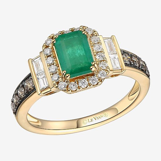 Le Vian Grand Sample Sale Le Vian Grand Sample Sale Limited Quantities! Womens 1/2 CT. T.W. Genuine Green Emerald 14K Gold Halo Side Stone Cocktail Ring