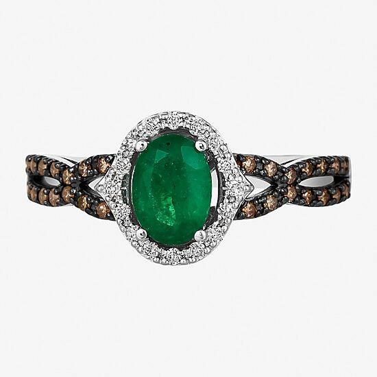 Le Vian Grand Sample Sale Le Vian Grand Sample Sale Limited Quantities! Womens 1/4 CT. T.W. Genuine Green Emerald 14K Gold Oval Halo Side Stone Cocktail Ring