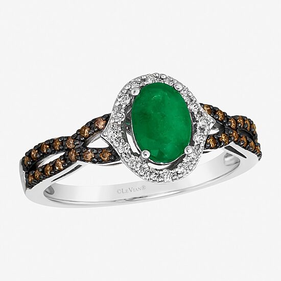 Le Vian Grand Sample Sale Le Vian Grand Sample Sale Limited Quantities! Womens 1/4 CT. T.W. Genuine Green Emerald 14K Gold Oval Halo Side Stone Cocktail Ring