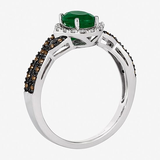 Le Vian Grand Sample Sale Le Vian Grand Sample Sale Limited Quantities! Womens 1/4 CT. T.W. Genuine Green Emerald 14K Gold Oval Halo Side Stone Cocktail Ring