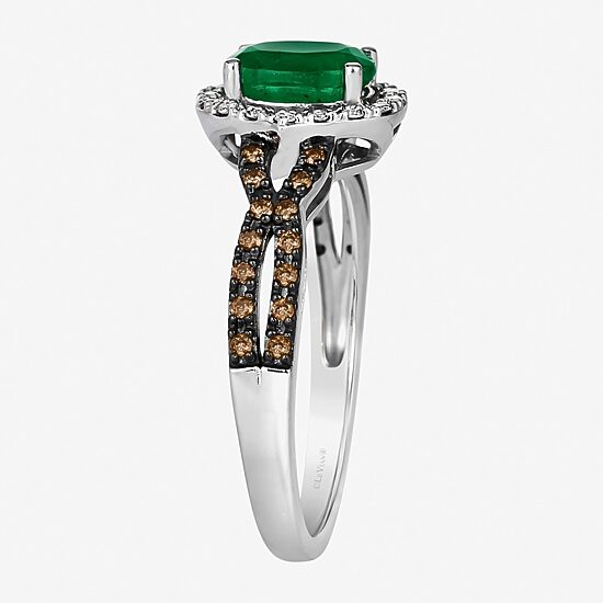 Le Vian Grand Sample Sale Le Vian Grand Sample Sale Limited Quantities! Womens 1/4 CT. T.W. Genuine Green Emerald 14K Gold Oval Halo Side Stone Cocktail Ring
