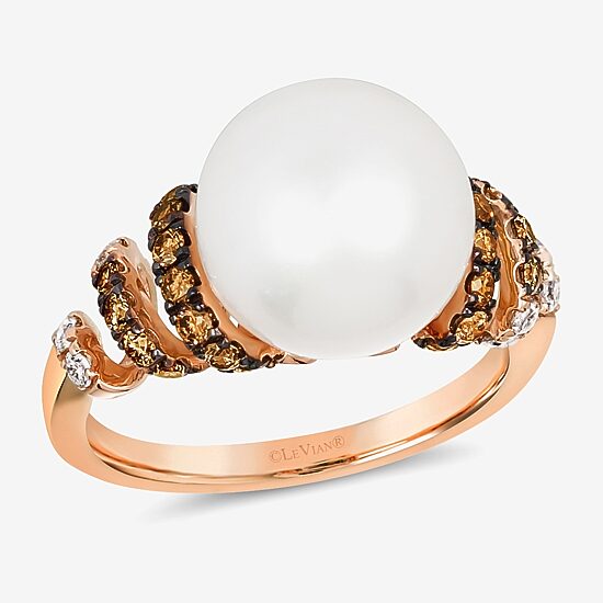 Le Vian Grand Sample Sale Le Vian Grand Sample Sale Limited Quantities! Womens 1/2 CT. T.W. 11.5MM Genuine White Cultured Freshwater Pearl 14K Gold Round Side Stone Cocktail Ring