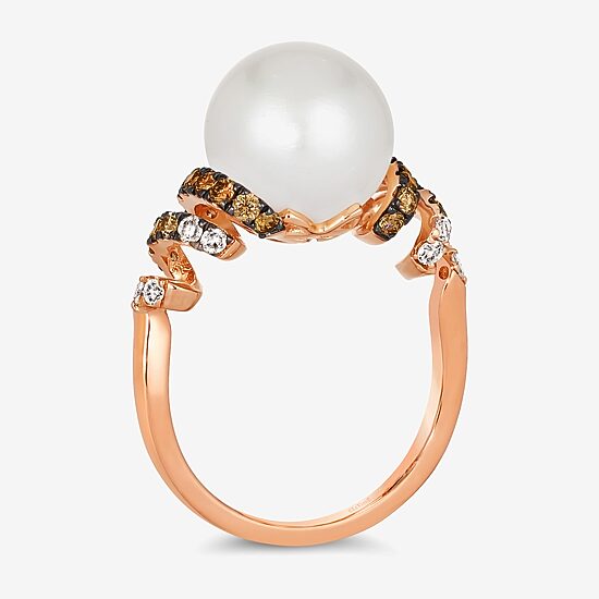 Le Vian Grand Sample Sale Le Vian Grand Sample Sale Limited Quantities! Womens 1/2 CT. T.W. 11.5MM Genuine White Cultured Freshwater Pearl 14K Gold Round Side Stone Cocktail Ring
