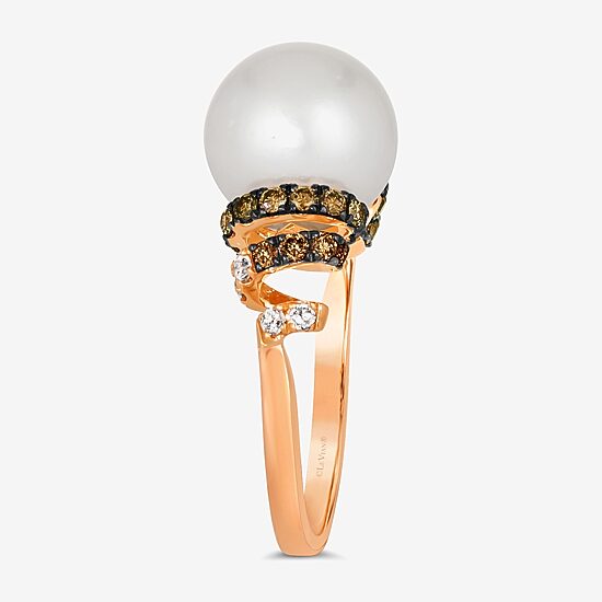 Le Vian Grand Sample Sale Le Vian Grand Sample Sale Limited Quantities! Womens 1/2 CT. T.W. 11.5MM Genuine White Cultured Freshwater Pearl 14K Gold Round Side Stone Cocktail Ring