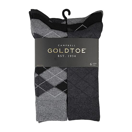 Gold Toe Campbell Mens 6 Pair Big and Tall Crew Socks