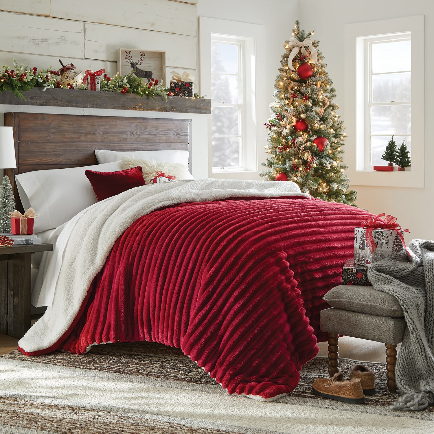 North Pole Trading Co. Ribbed Faux Mink To Faux Sherpa Reversible Comforter