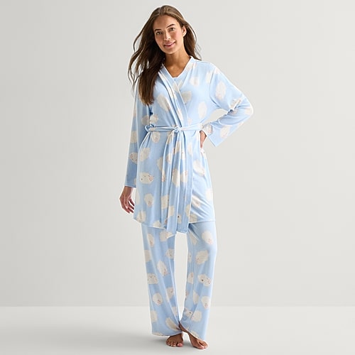 Sleep Chic Womens Long Sleeve Knee Length Robe In Blue
