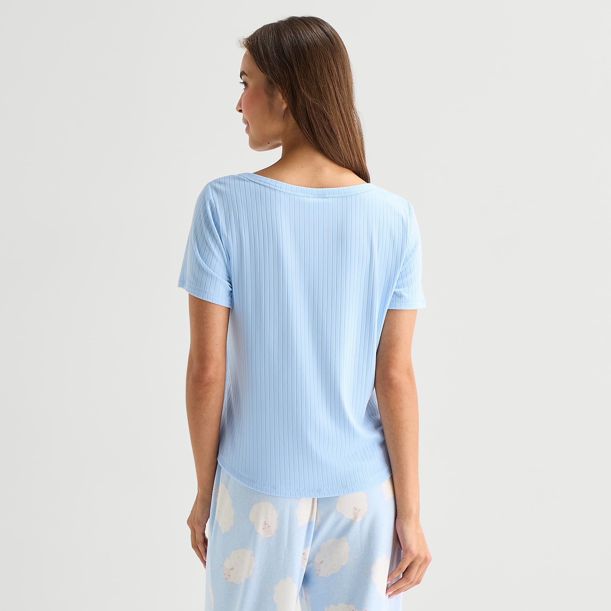 Sleep Chic Womens Flannel Crew Neck Short Sleeve Pajama Top