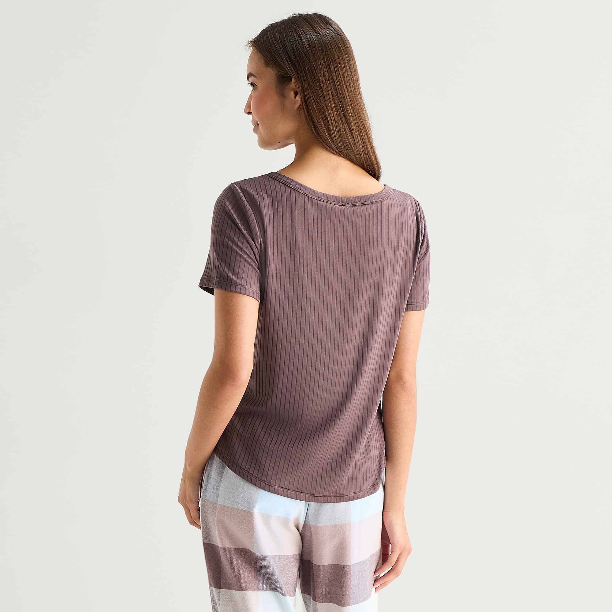 Sleep Chic Womens Flannel Crew Neck Short Sleeve Pajama Top