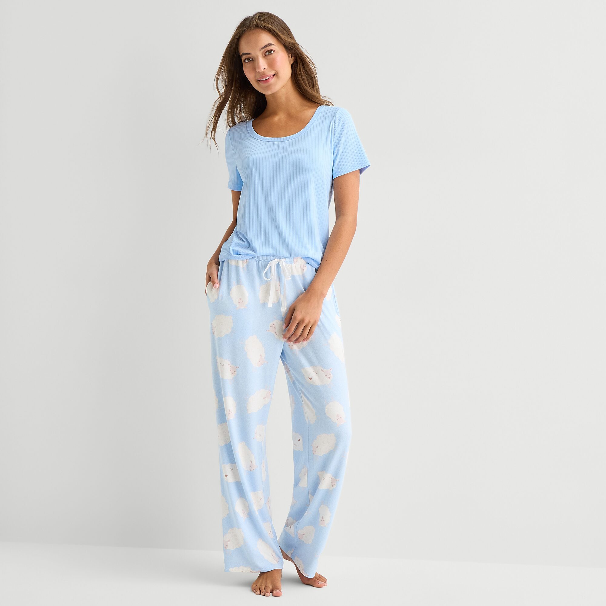 Sleep Chic Womens Flannel Crew Neck Short Sleeve Pajama Top