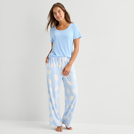 Sleep Chic Womens Flannel Crew Neck Short Sleeve Pajama Top