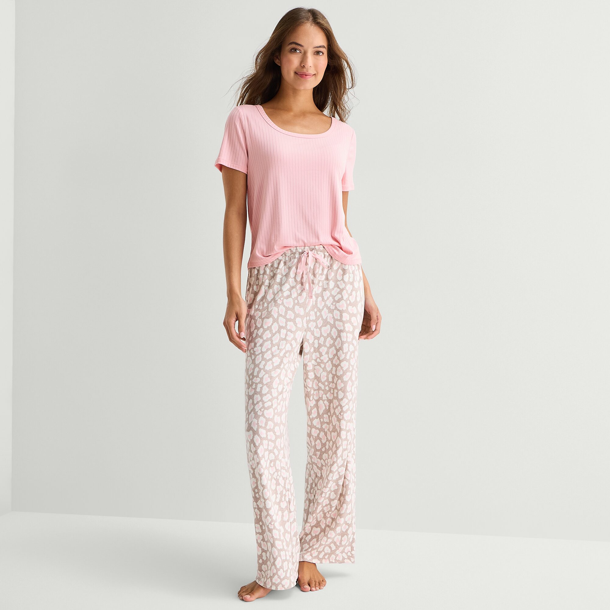 Sleep Chic Womens Flannel Crew Neck Short Sleeve Pajama Top