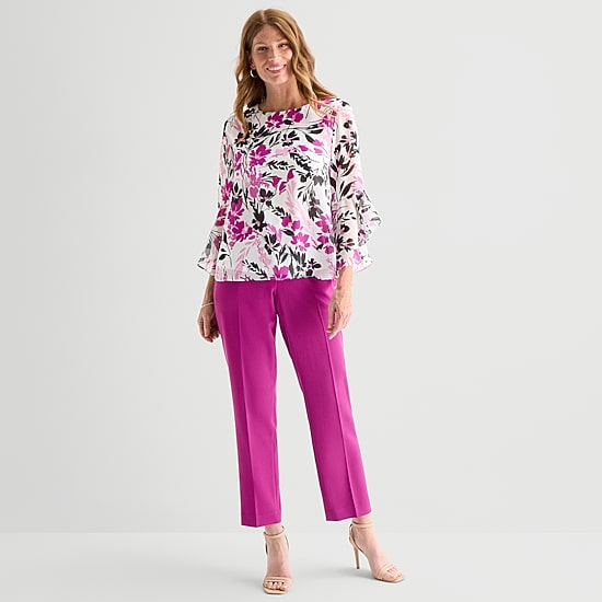 Black Label by Evan-Picone Womens Round Neck 3/4 Sleeve Blouse