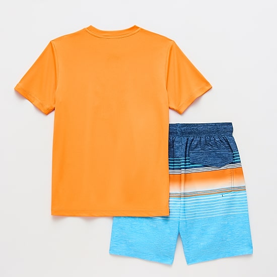 ZeroXposur Big Kid Boys UV Protection Striped 2-pc. Rash Guard Set